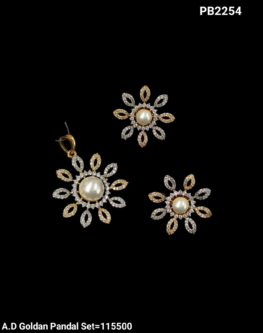 American Diamond Pearl Pendant Set with Matching Earrings For Woman & Girls